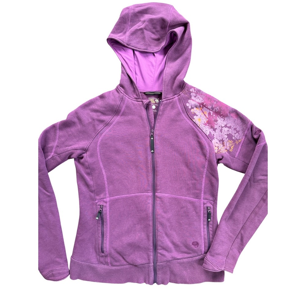 Mountain Hardwear Full Zip Hoodie Women Large Purple Floral Fleece Jacket OL3926